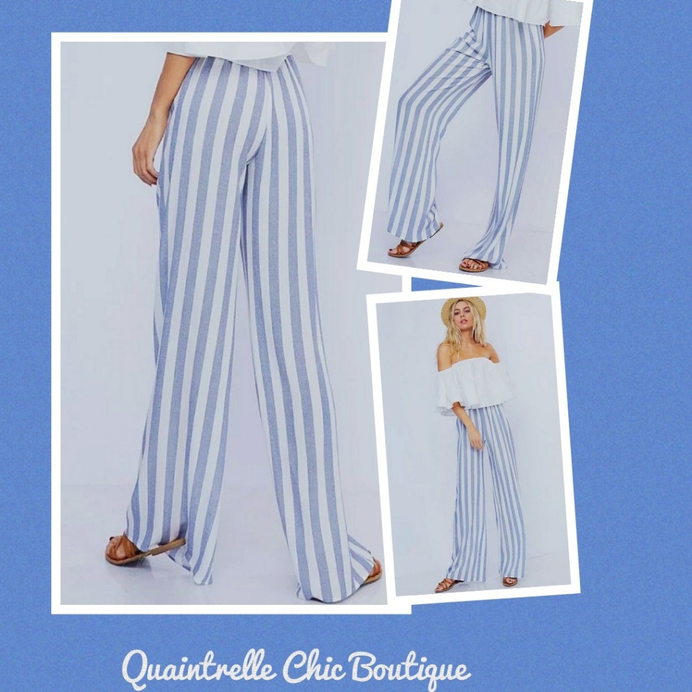 M LEFT STRIPED PALAZZO PANTS - Picture 2 of 7